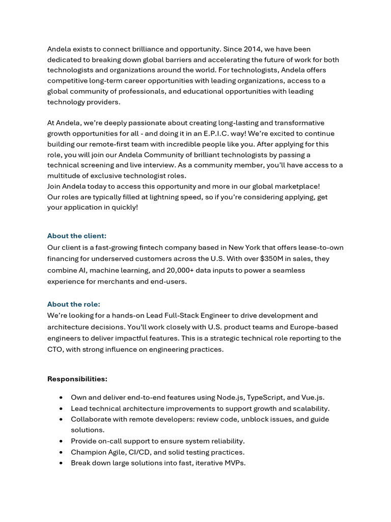 Lead Full-Stack Engineer Opportunity | PDF | Harassment | Agile ...