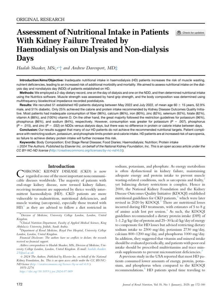 Assessment of Nutritional Intake in Patients With | PDF | Chronic ...