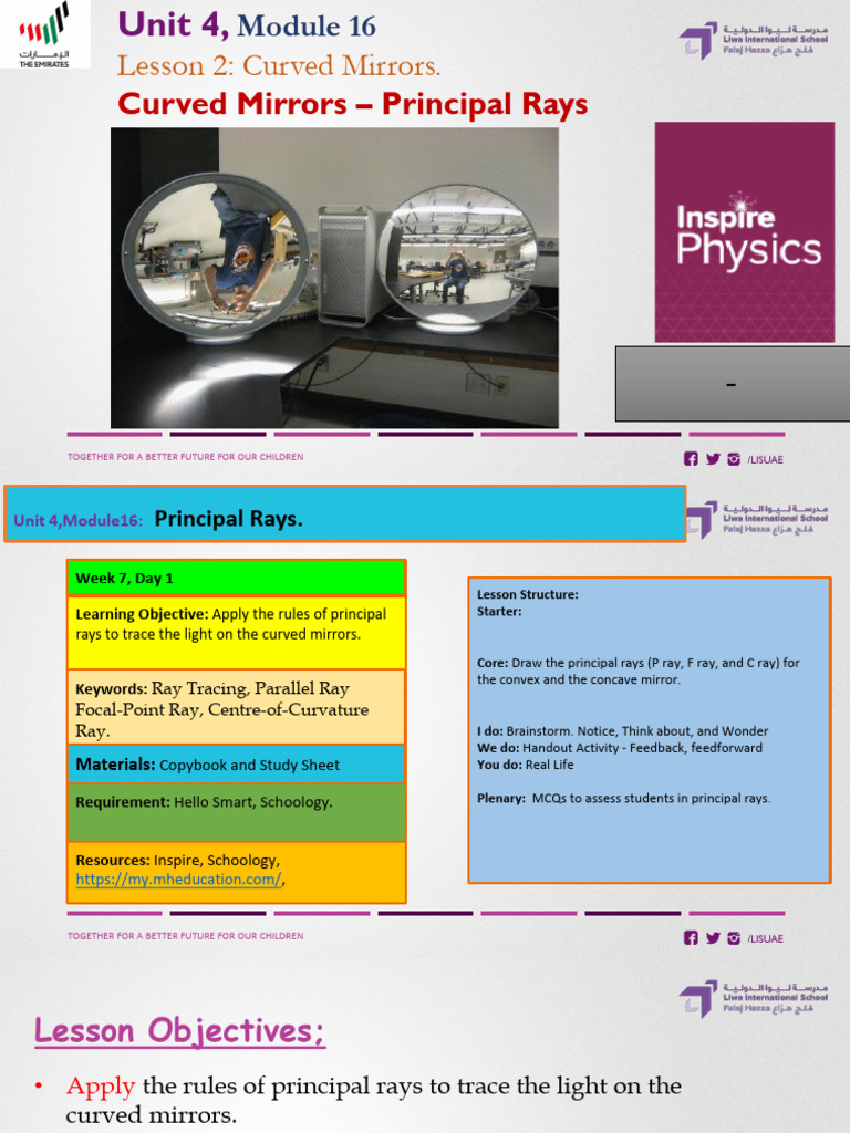 W7D1 - Phy G11 - Principal Rays | PDF | Mirror | Curvature