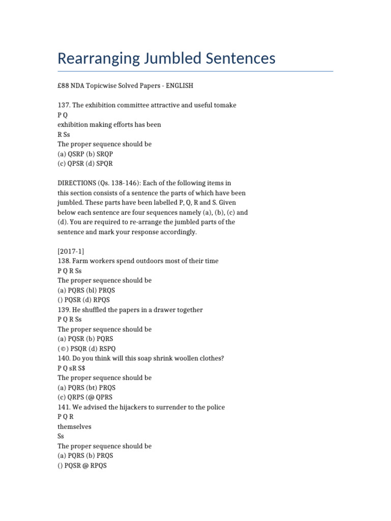 Rearranging Jumbled Sentences Guide | PDF