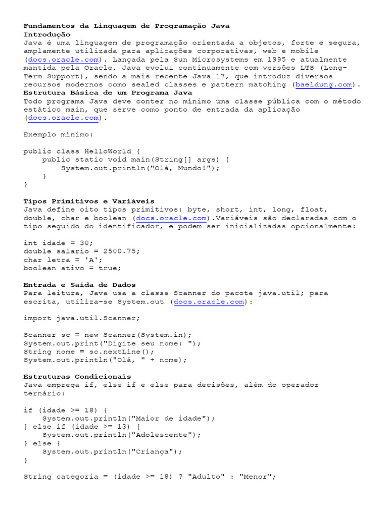 Fundamentos da Linguagem Java | PDF | Java (linguagem de programação ...