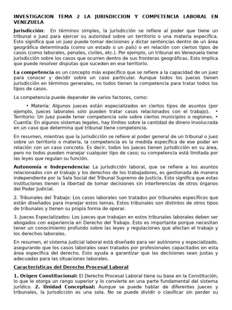 Jurisdicción y Competencia Laboral en Venezuela | PDF | Jurisdicción ...