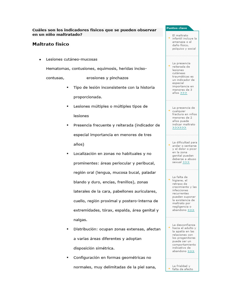 Indicadores de maltrato infantil físico | PDF | Abuso infantil | Agresión
