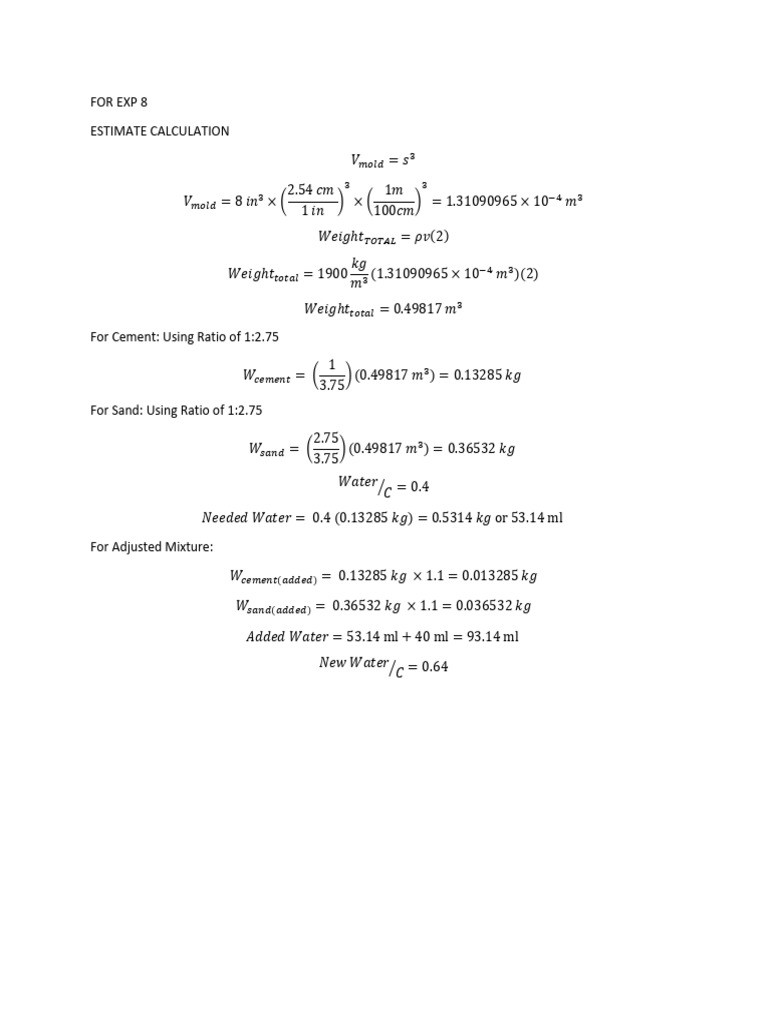 Calculations Exp 8 6 | PDF