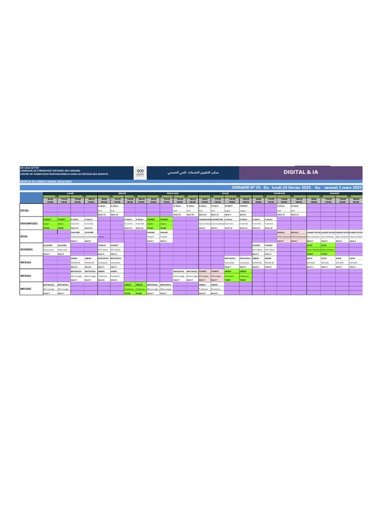 Emploi du temps 2024/2025 Semaine 25 | PDF