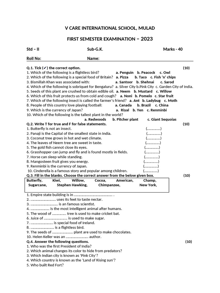 2nd 07. SLN GK Sem I 23 Question Paper | PDF