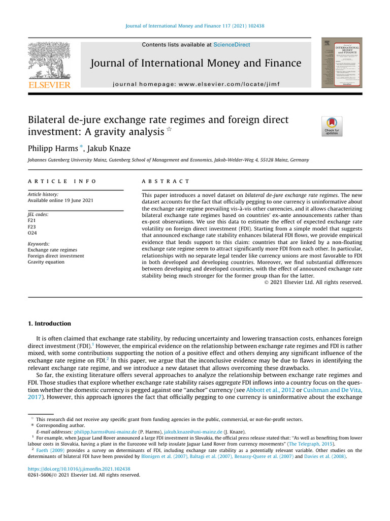 Exchange Rate Regimes and FDI Impact | PDF | Exchange Rate | Euro