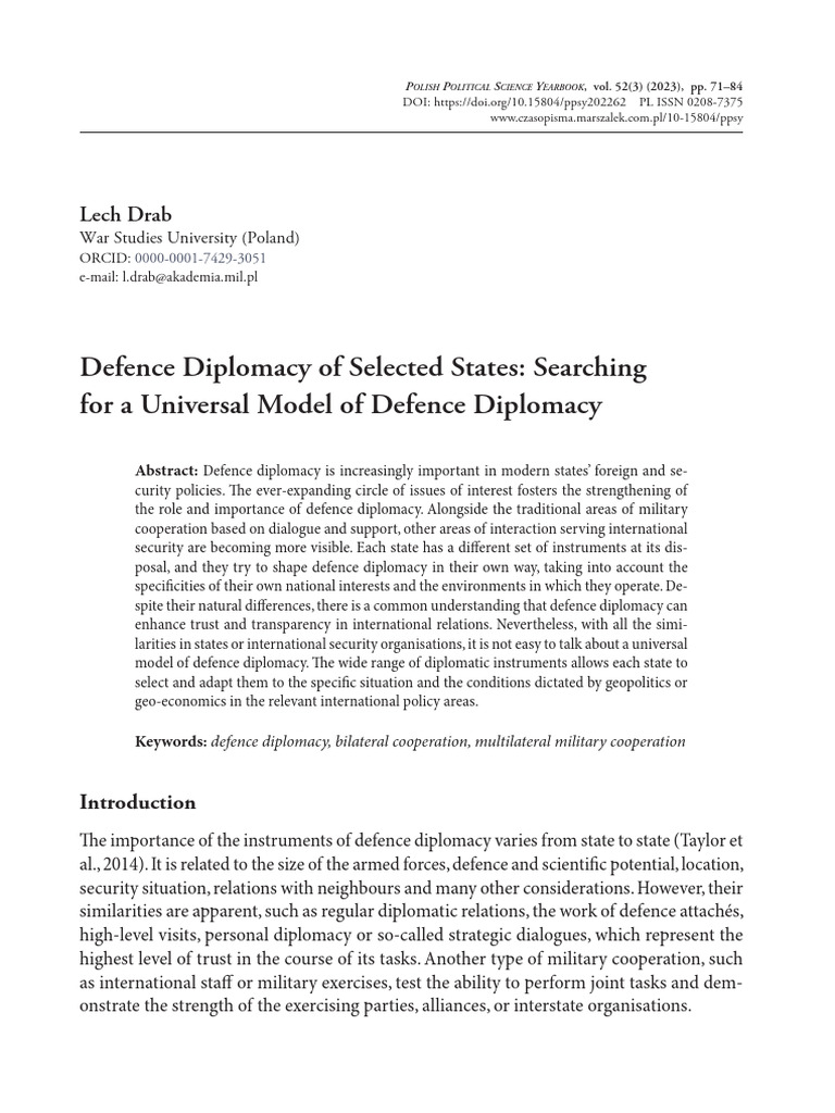 Universal Model of Defence Diplomacy | PDF | Diplomacy | Military