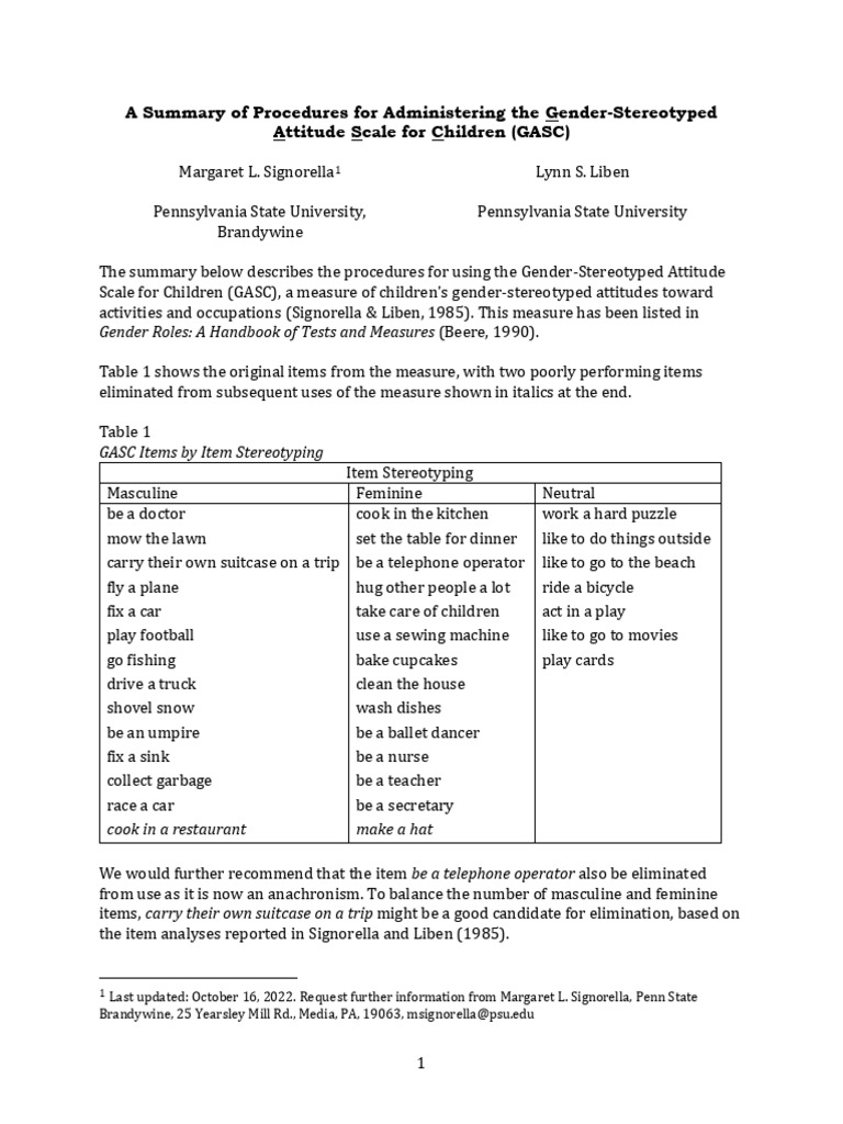 Administering the Gender-Stereotyped Attitude Scale | PDF | Gender Role ...
