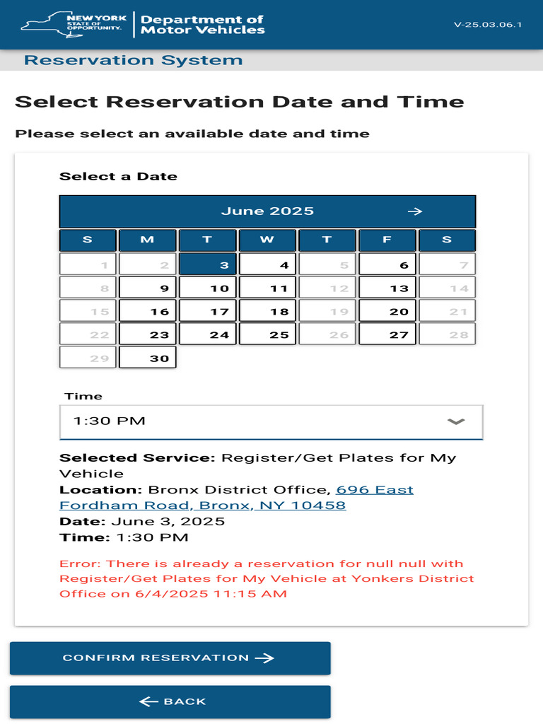 New York DMV - Reservation System Schedule A Reservation | PDF
