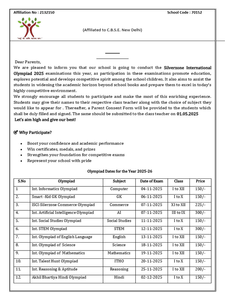 Notice For Olympiad (I To XII) | PDF