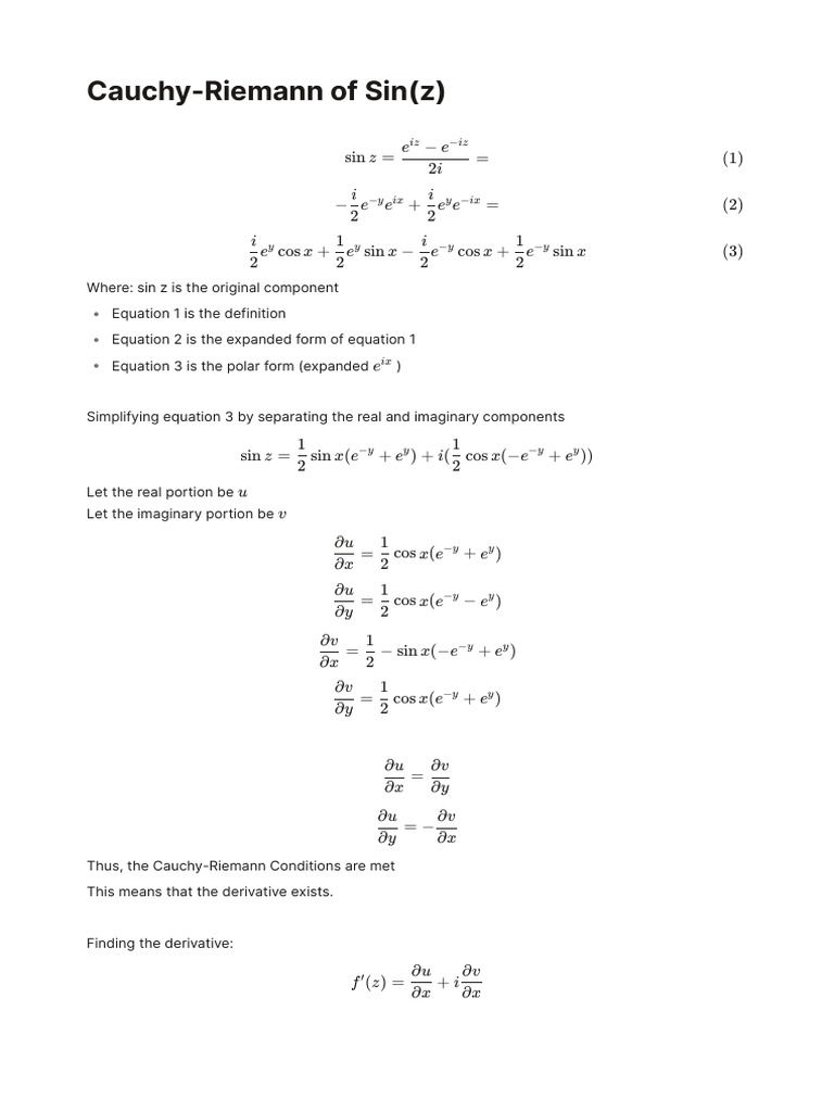 Cauchy-Riemann Conditions for Sin(z) | PDF | Mathematical Analysis ...
