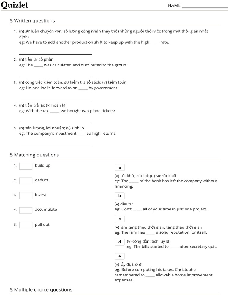Financial Vocabulary and Exercises | PDF | Taxation | Payments