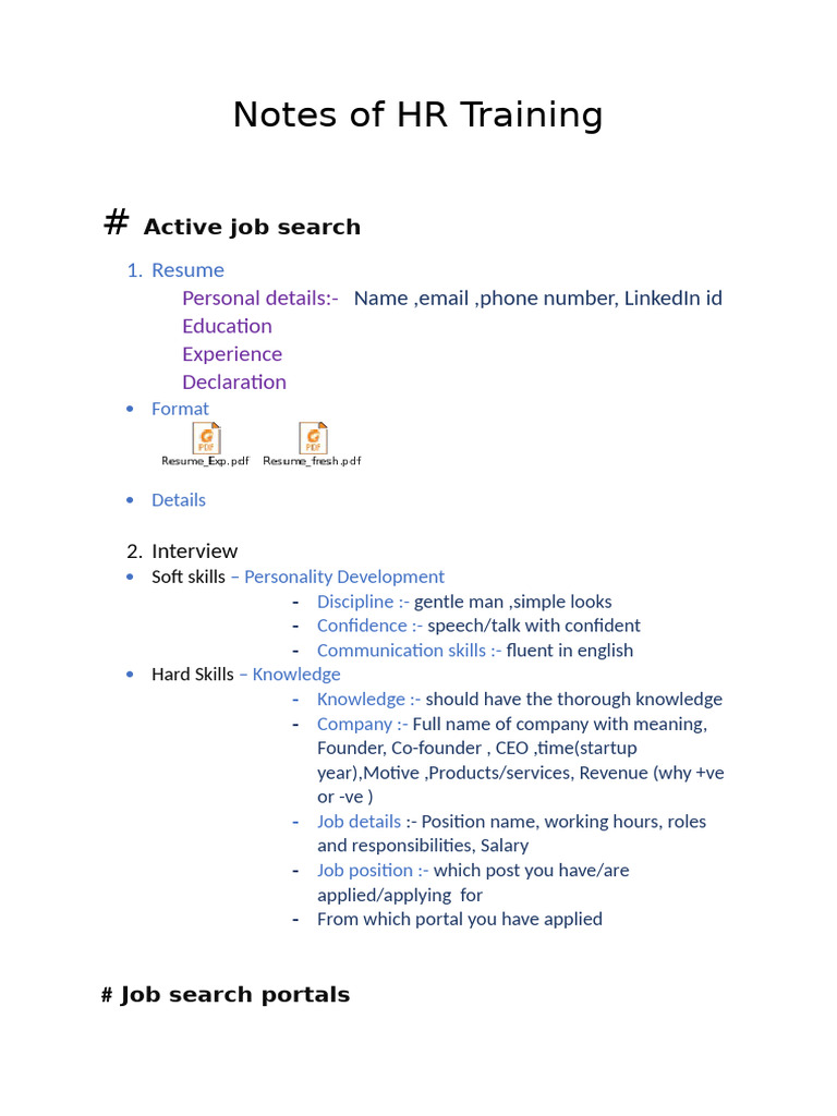 HR Training Notes: Job Search & Recruitment | PDF