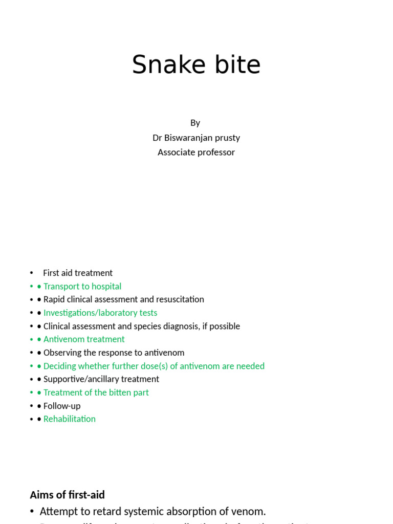 Snake Bite Treatment and Management Guide | PDF | Intravenous Therapy ...