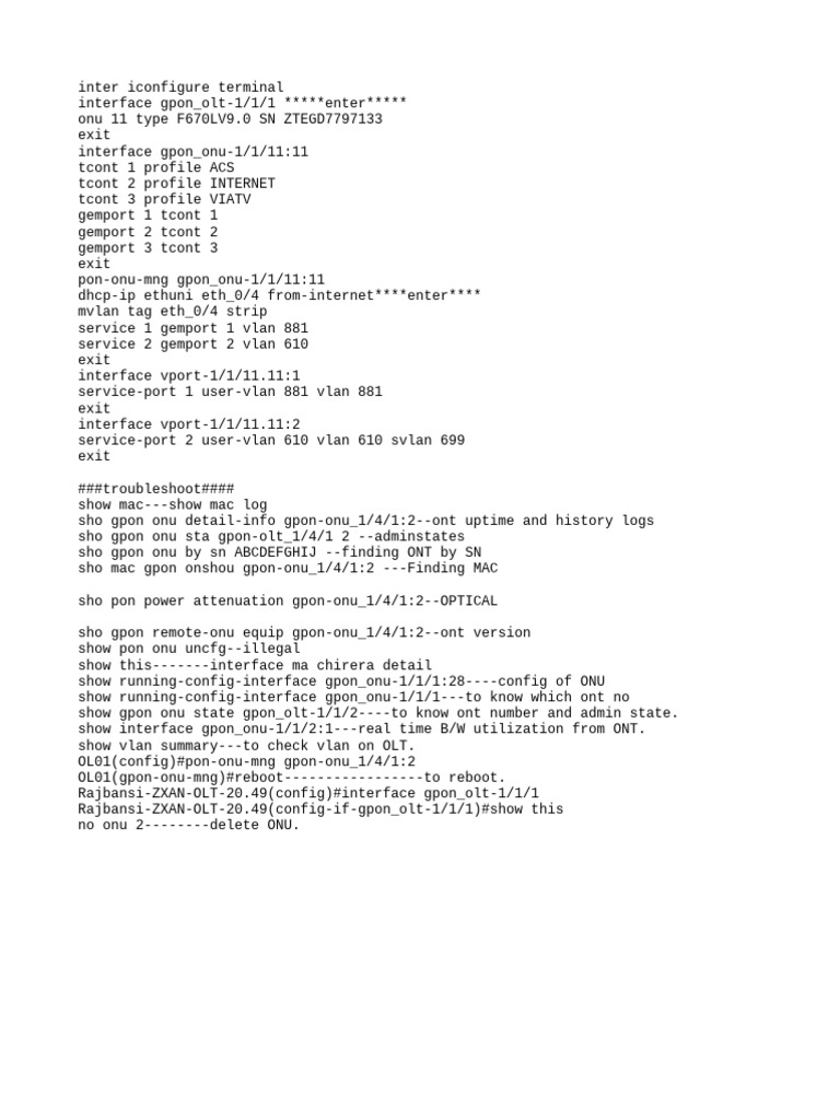 ZTE GPON ONU Configuration Guide | PDF