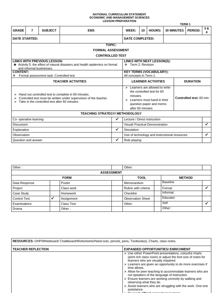 Grade 7 EMS Term 1 Controlled Test | PDF | Lesson Plan | Money