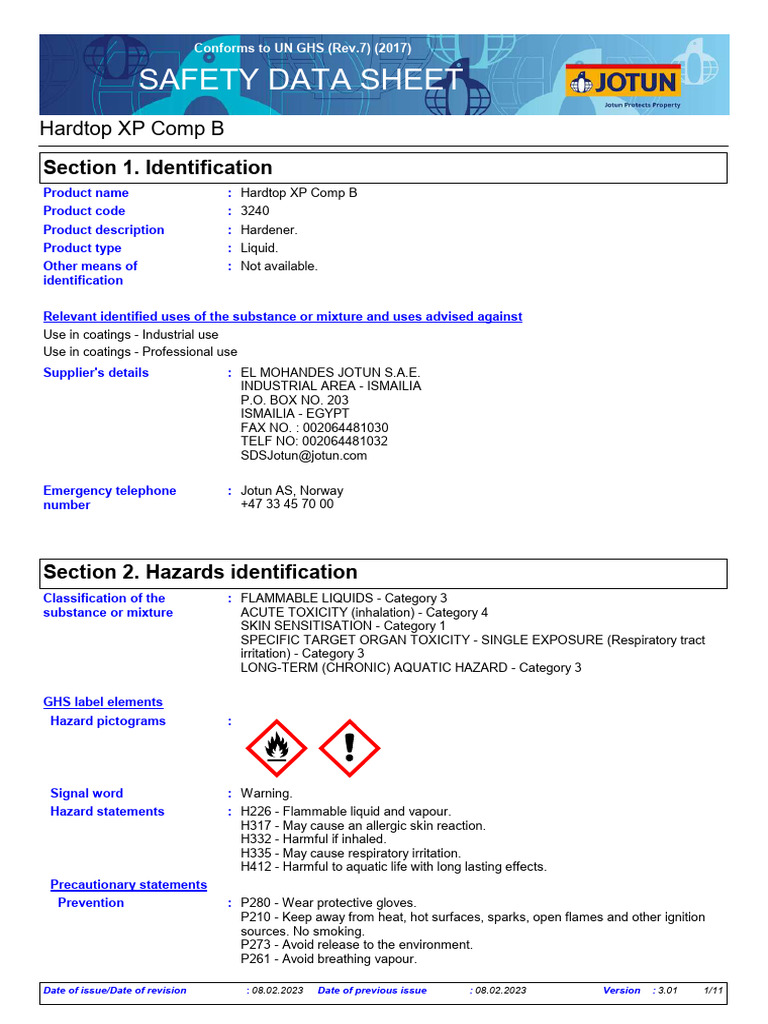 Hardtop XP Comp B Safety Data Sheet | PDF | Toxicity | Occupational ...