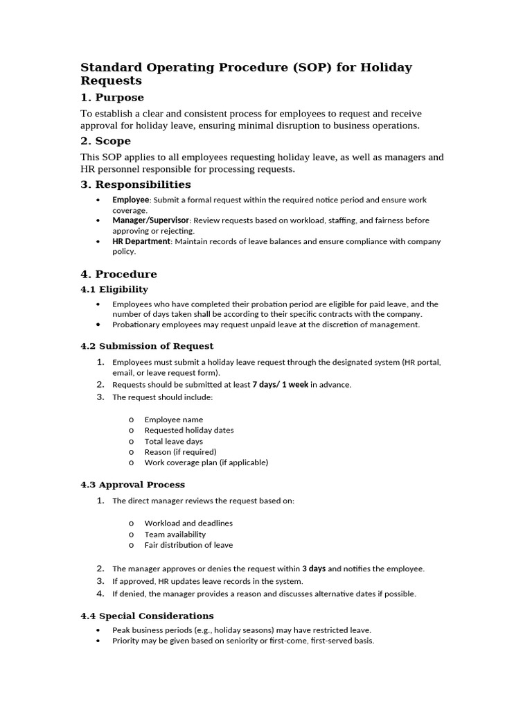SOP for Holiday Leave Requests | PDF | Justice | Crime & Violence