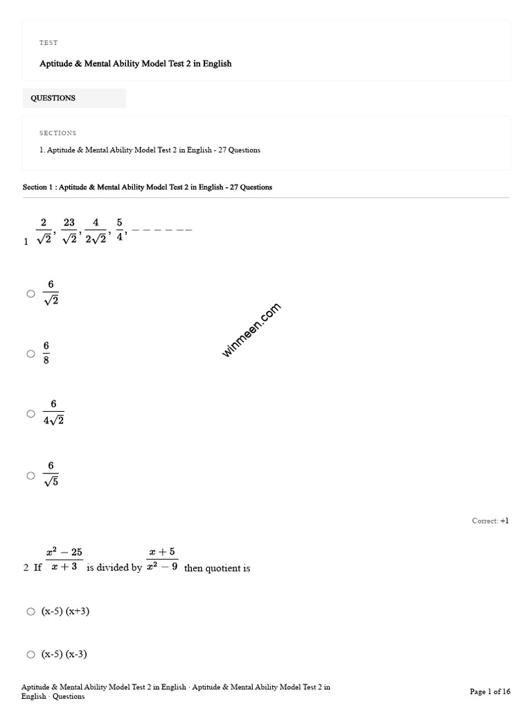 Aptitude & Mental Ability Test 2 | PDF | Numbers | Elementary Mathematics