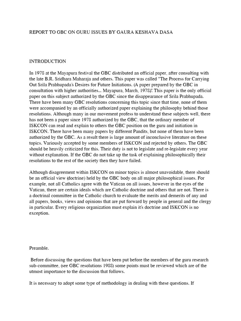 GBC Report on Guru and Initiation Issues | PDF | Vaishnavism | Indian ...