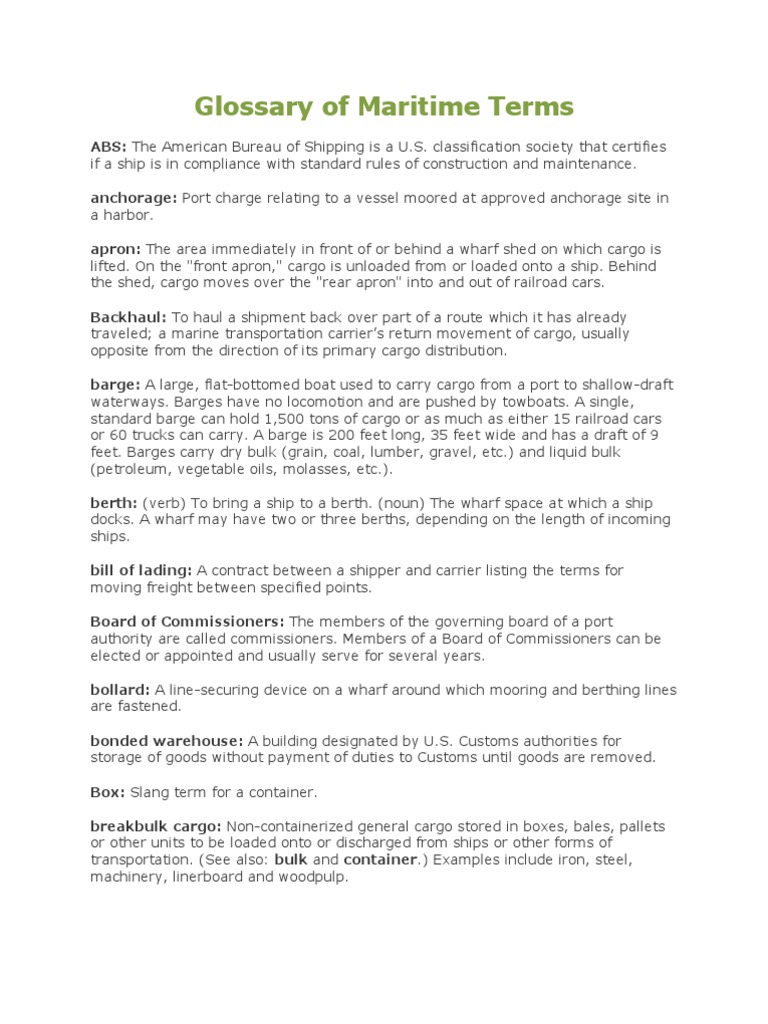 Glossary of Maritime Terms Containerization Stevedore