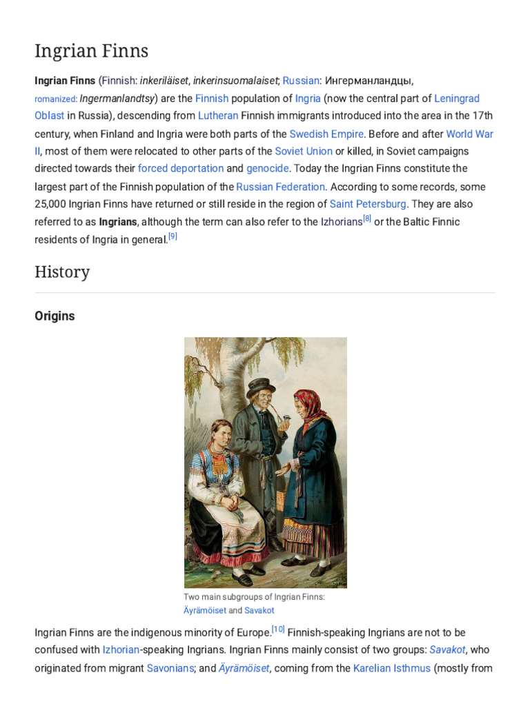 Ingrian Finns: History and Demographics | PDF | Finland