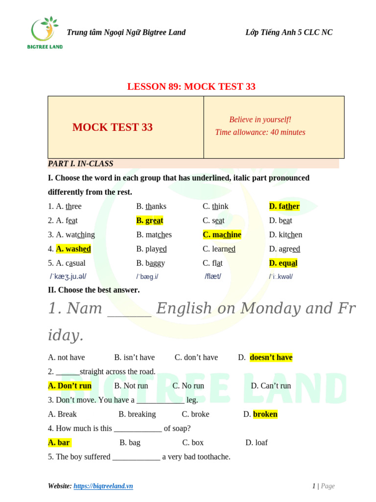 Lesson 89 Mock Test 33 Full Answer | PDF | Fishery | Food And ...