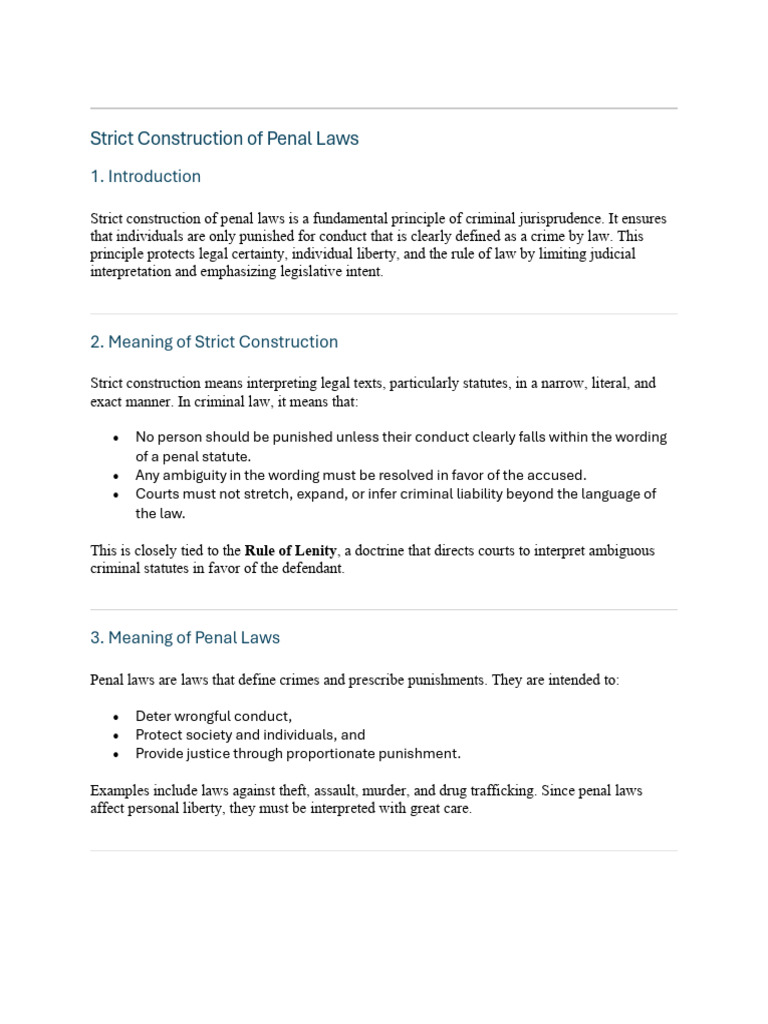 Strict Construction of Penal Laws Explained | PDF | Statutory ...