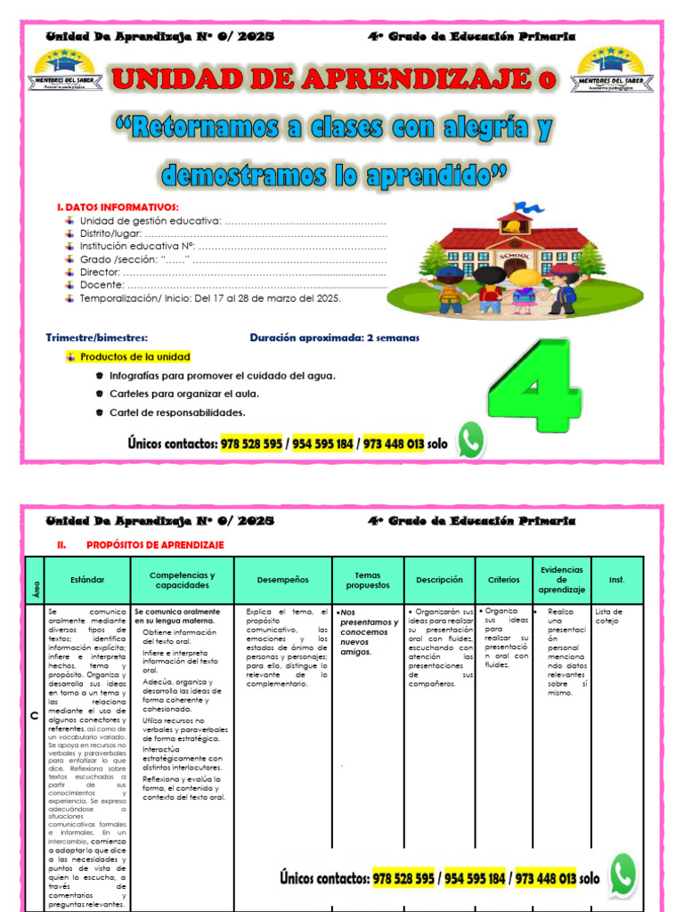 Unidad de Aprendizaje 4° Grado 2025 | PDF | Datos | Aprendizaje