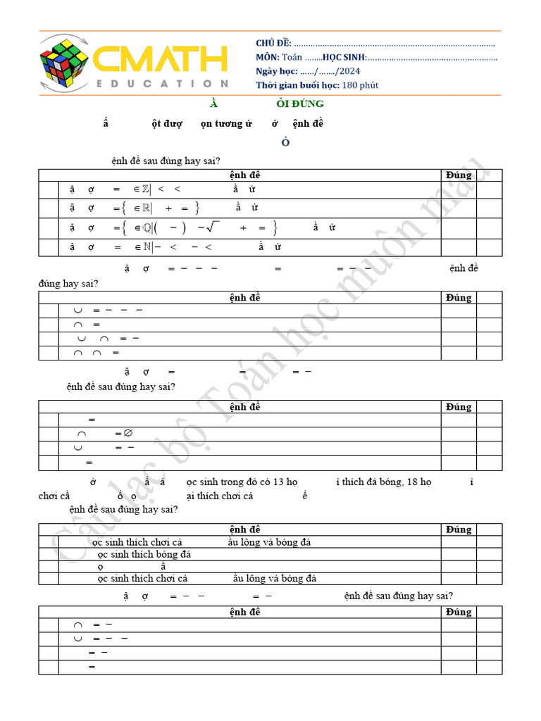 TLMath002 TAP HOP - CAC PHEP TOAN TAP HOP DS HS - Cmath | PDF