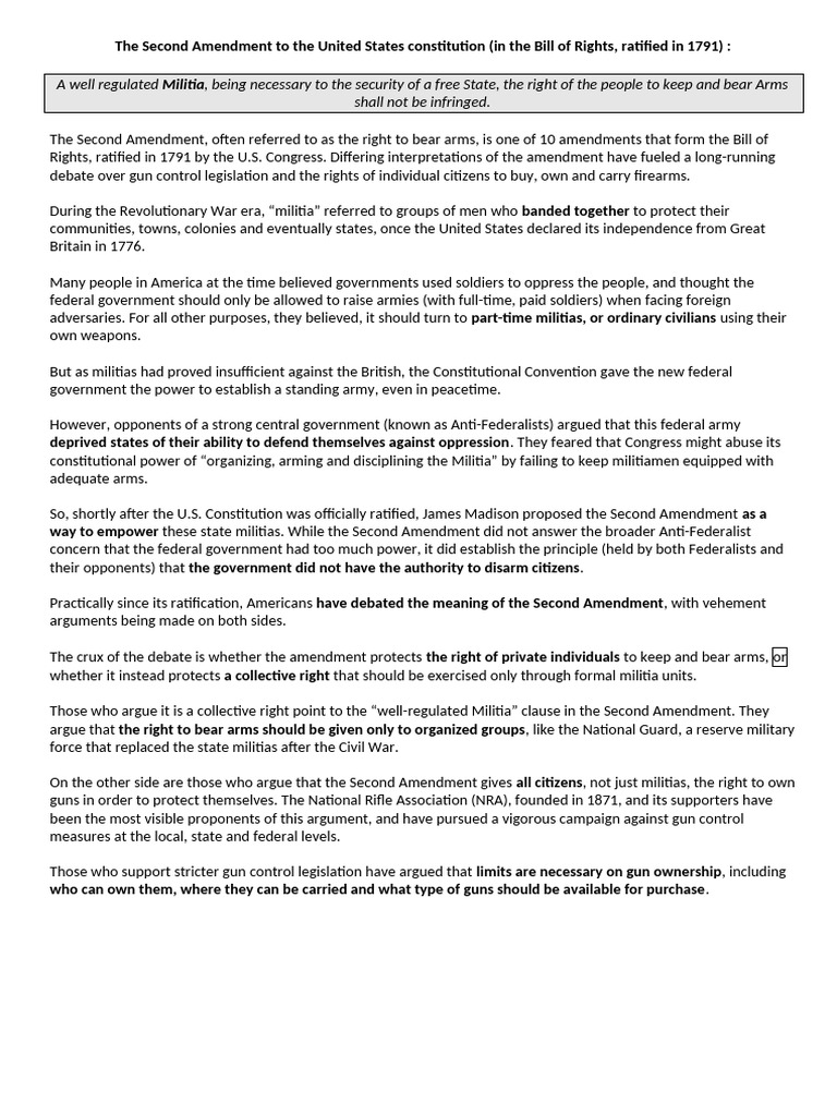The Second Amendment To The United States Constitution | PDF | Second ...