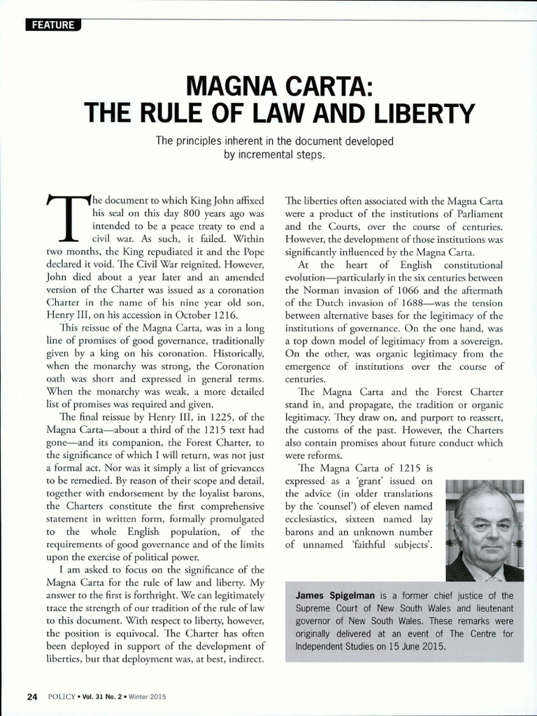 Magna Carta's Legacy on Law and Liberty | PDF | Magna Carta | Rule Of Law
