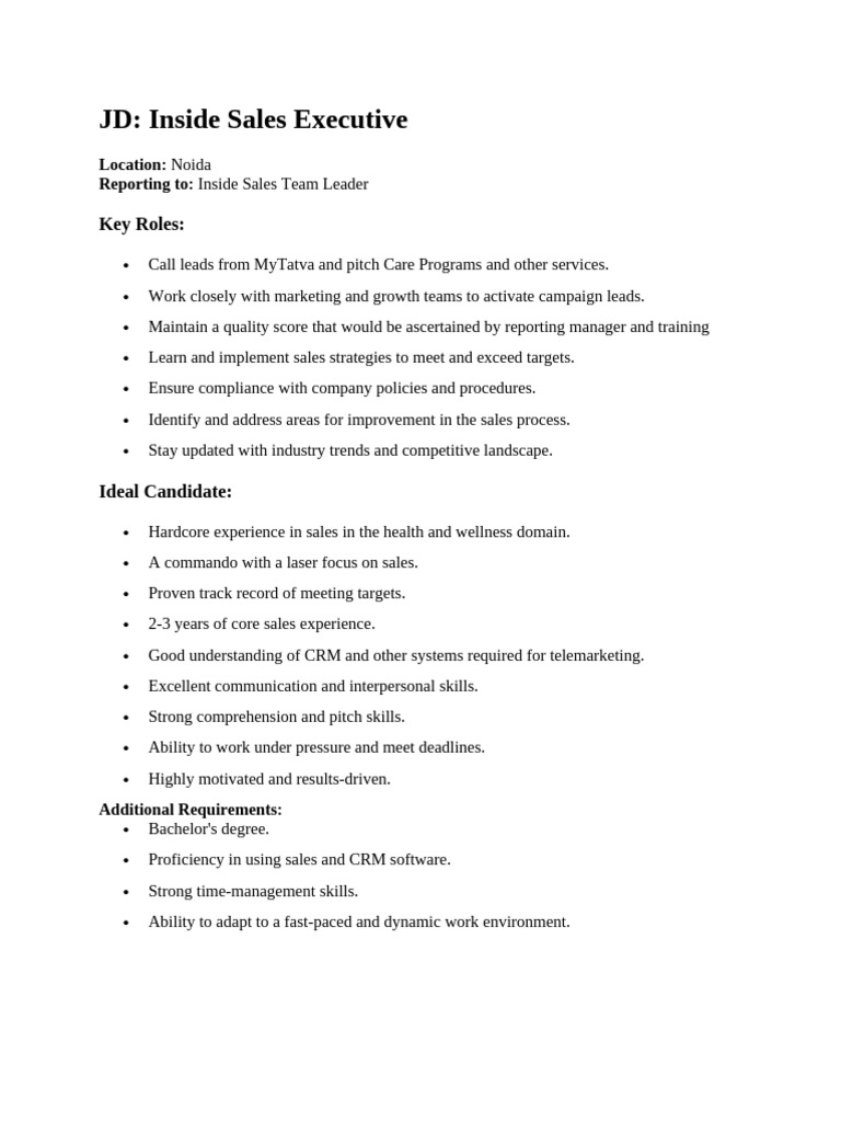 Inside Sales Executive | PDF