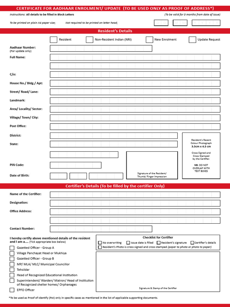 Aadhaar Update Document Requirements | PDF | Authentication