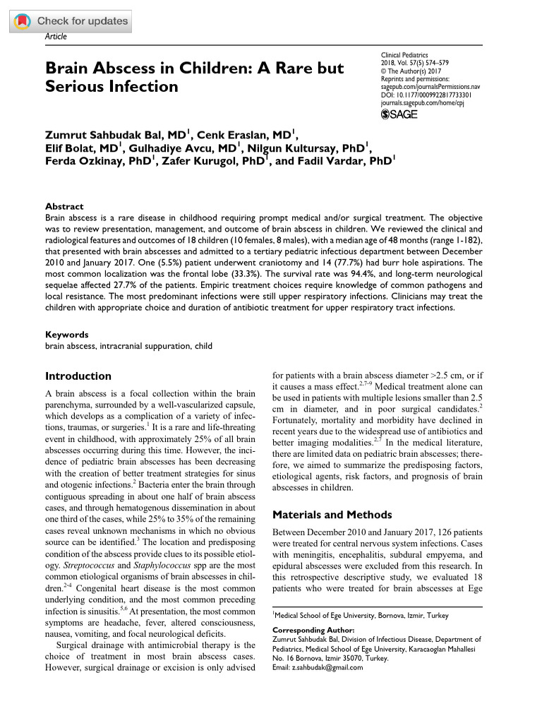 Brain Abscess in Children A Rare But | PDF | Meningitis | Infection