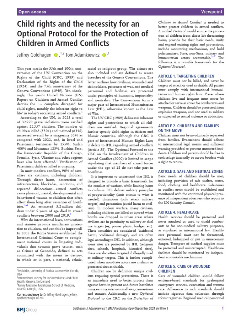 Child Rights in Armed Conflicts: Urgent Protocol | PDF | International ...