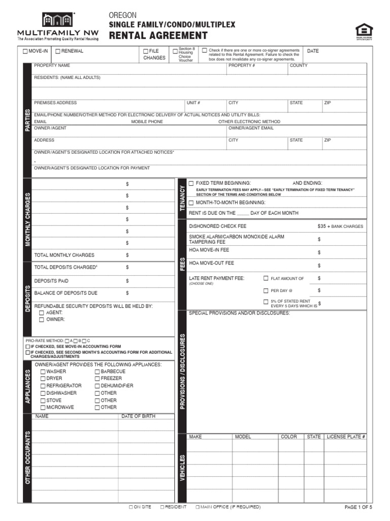Oregon Rental Agreement for Single Family Home | PDF | Lease | Renting
