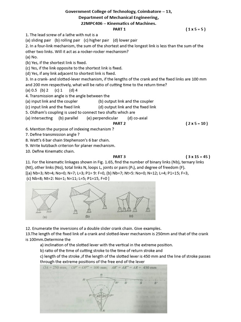 Kinematics of Machines Exam Questions | PDF | Machines | Mechanics