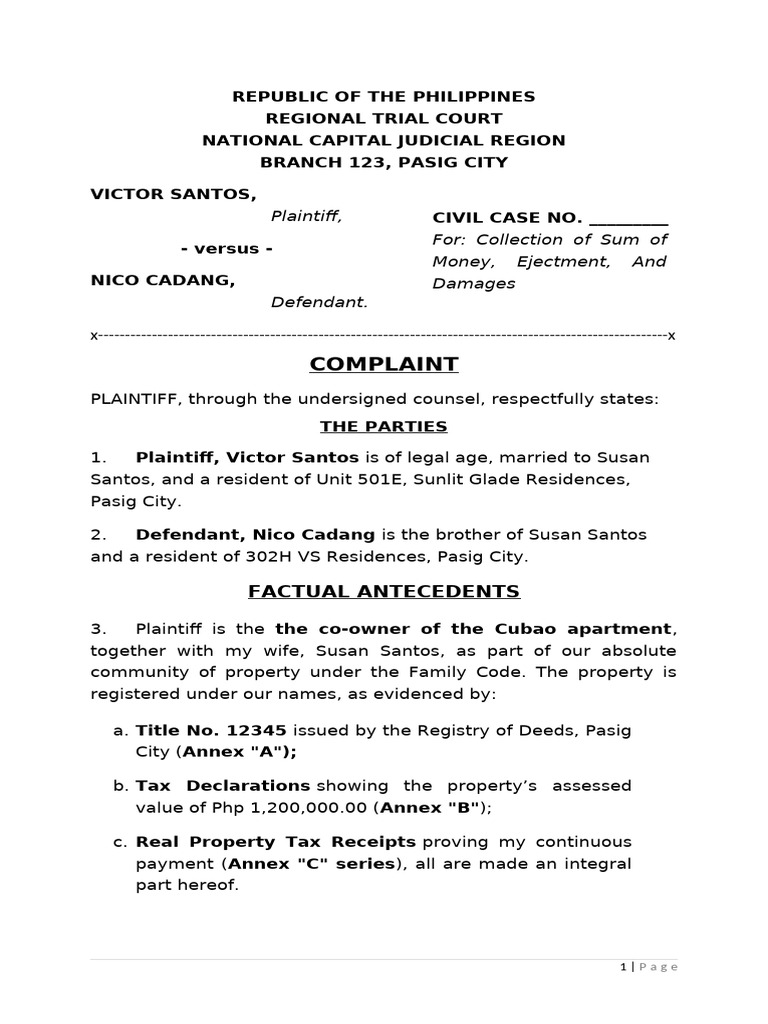 Civil Complaint | PDF | Negligence | Damages