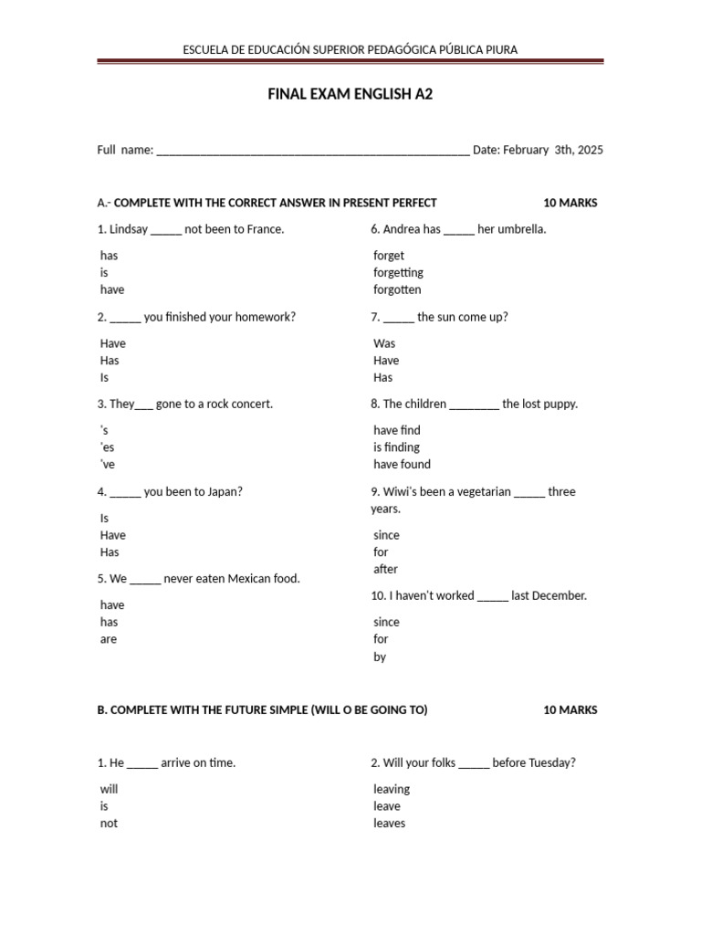 Final Exam English A2 | PDF | London