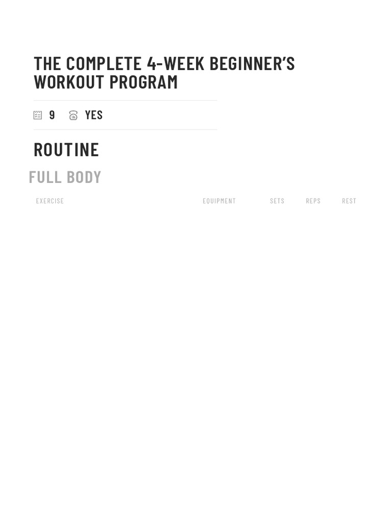 The Complete 4-Week Beginner's Workout Program - Muscle & Fitness | PDF