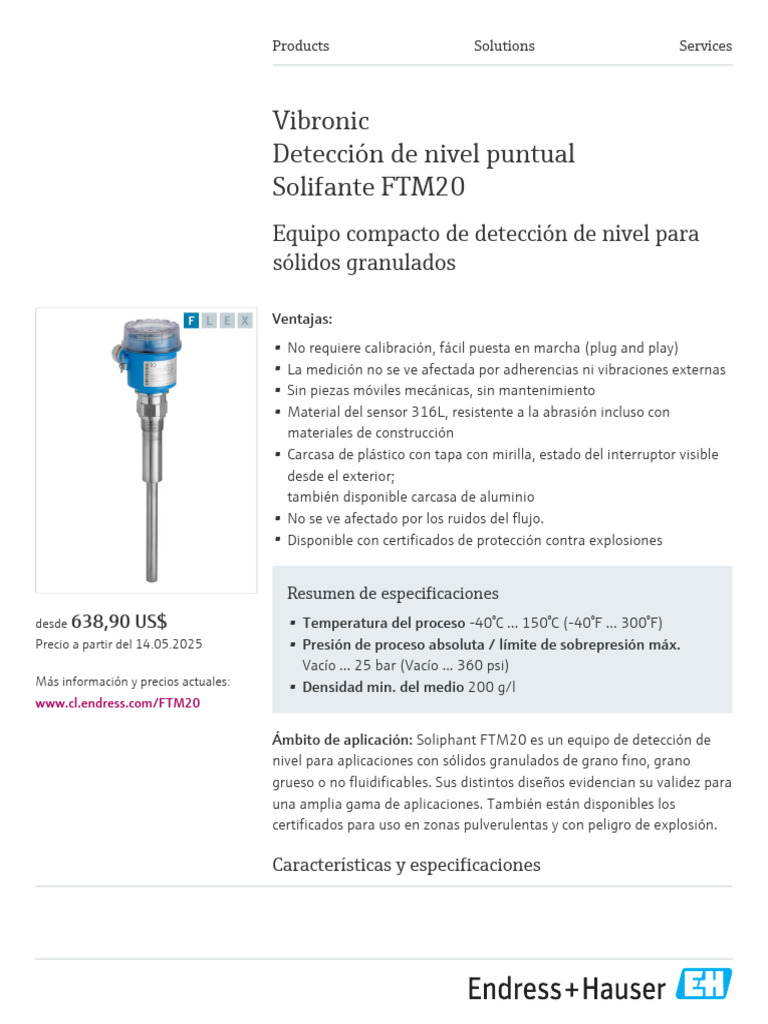 Soliphant FTM20: Detección de Nivel Sólidos | PDF