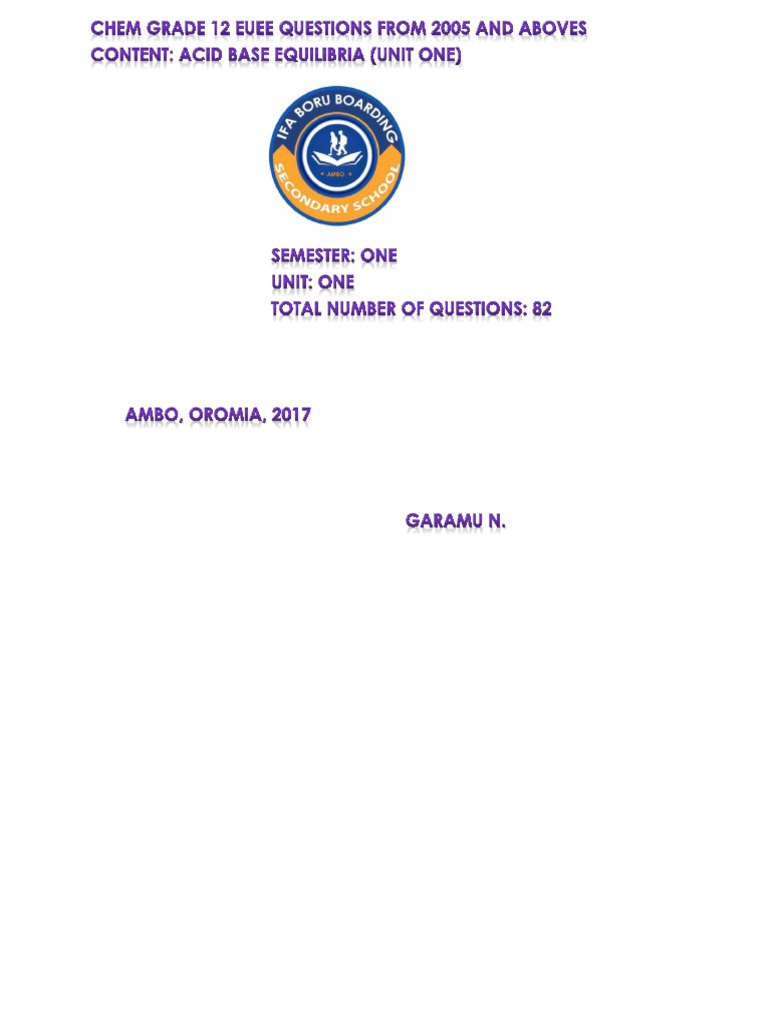 Acids and Bases: Grade 12 Exam Questions | PDF | Acid | Ph