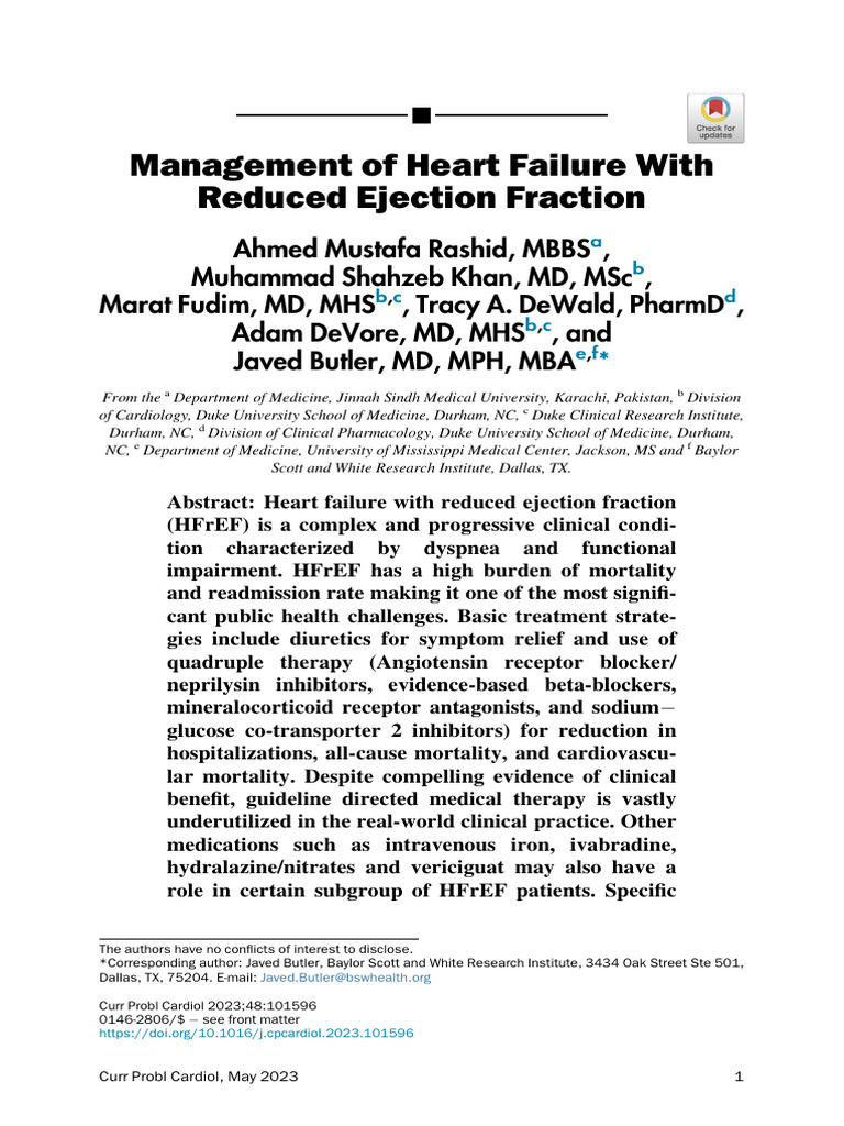 Management of Heart Failure With Reduced Ejection Fraction | PDF ...