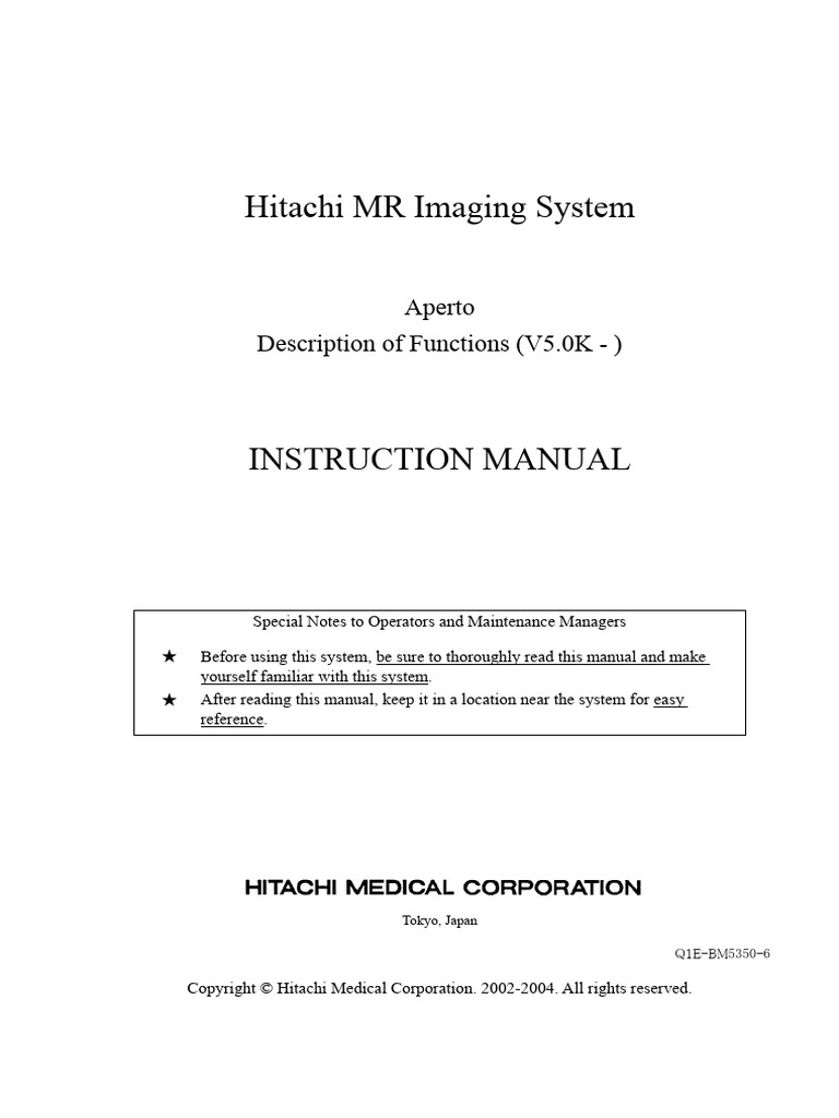 Hitachi Aperto MRI System Manual | PDF | Cursor (User Interface ...