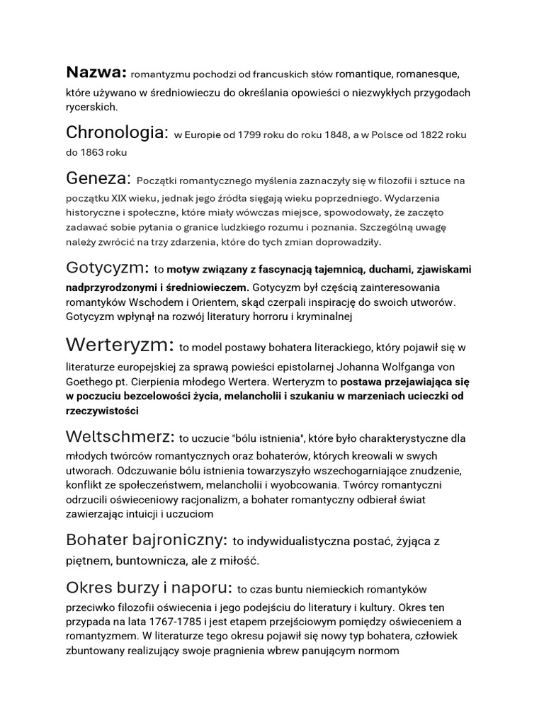 Nazwa Romantyzmu Pochodzi Od Francuskich Słów | PDF