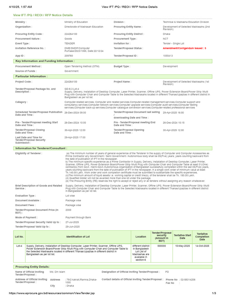 Tender for Madrasah Computer Supplies | PDF | Printer (Computing)