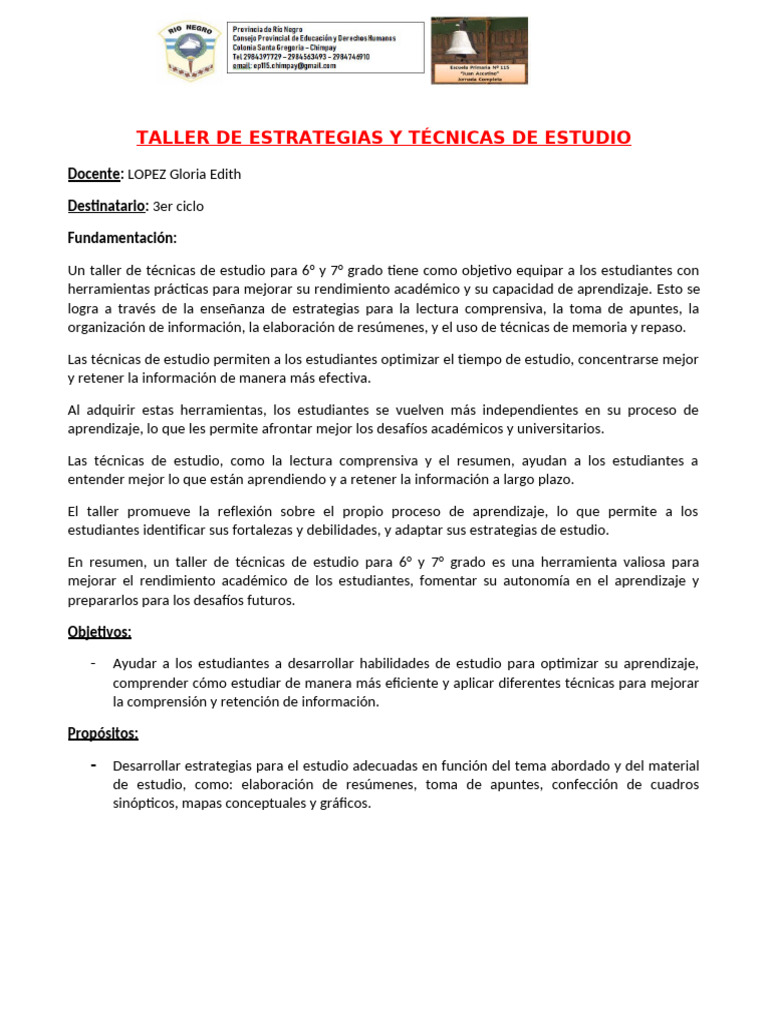 Taller de Técnicas de Estudio Efectivas | PDF | Habilidades de estudio ...