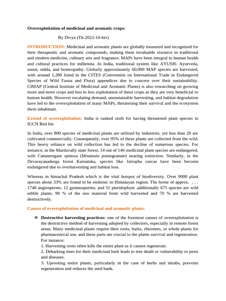 Overexploitation of Medicinal Plants in India | PDF | Habitat ...